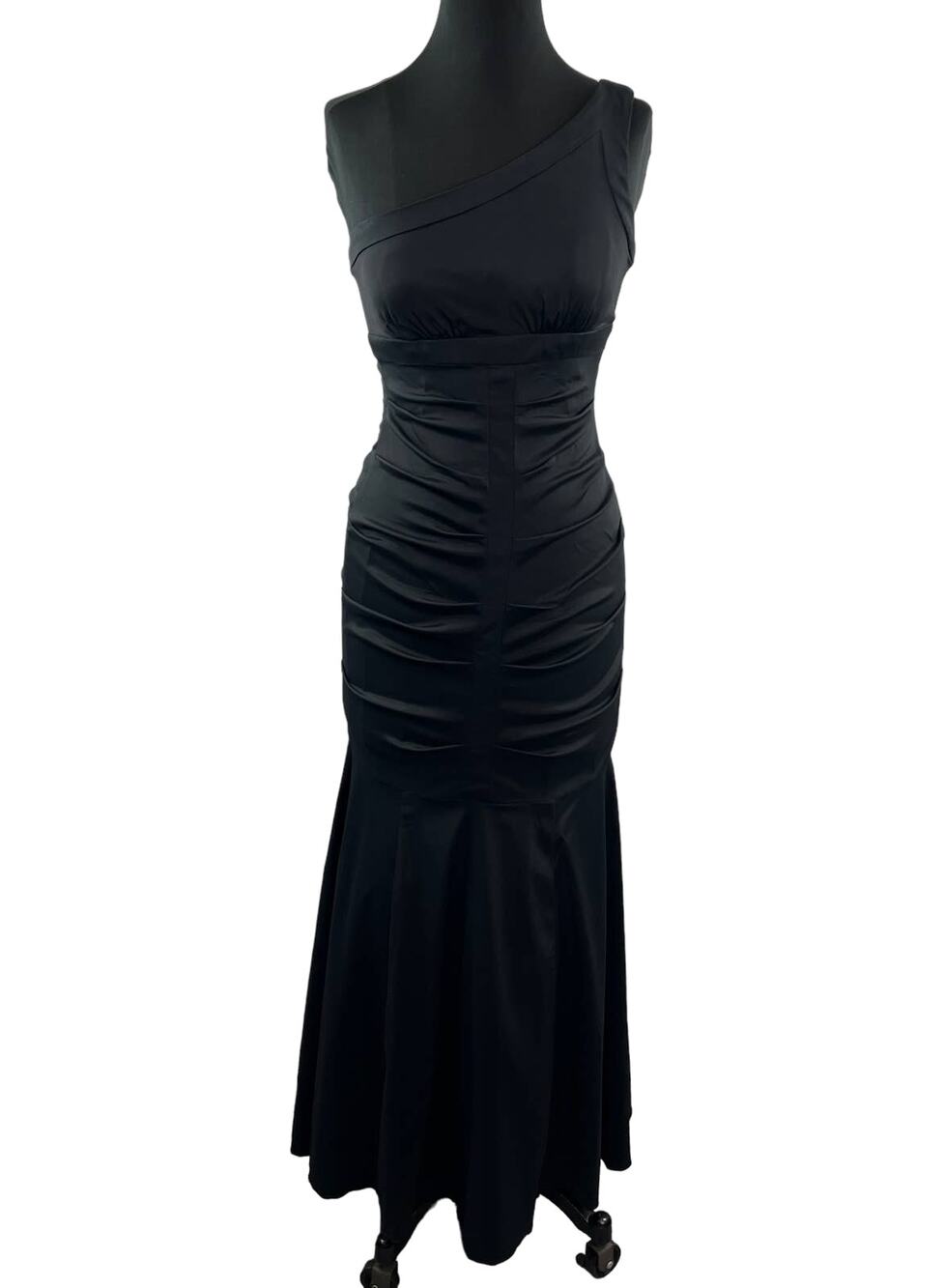 XSCAPE Black One-Shoulder Mermaid Evening Gown X8058 Formal Maxi Dress Ruched 4